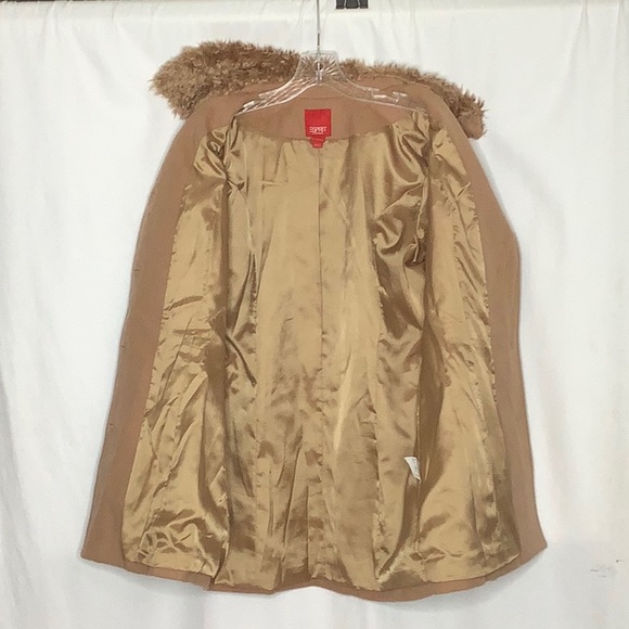 Vintage Esprit Penny Lane Style Tan Wool Coat With Faux Fur Trim Size L - Picture 15 of 16